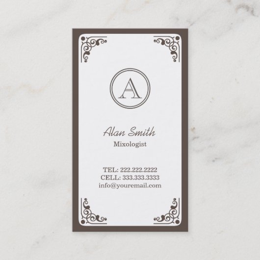 Classy Art Deco Border Mixologe Visitenkarte (Vorderseite)