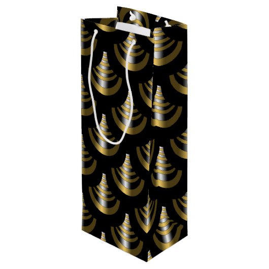 Classy Art Deco | Schwarz und Gold Geschenktüte Für Weinflaschen (Rückseite Schrägansicht)
