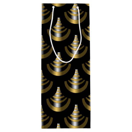 Classy Art Deco | Schwarz und Gold Geschenktüte Für Weinflaschen (Rückseite)