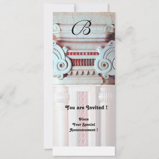 CLASSY ART NOUVEAU COLUMN DECOR Red White Monogram Einladung (Rückseite)