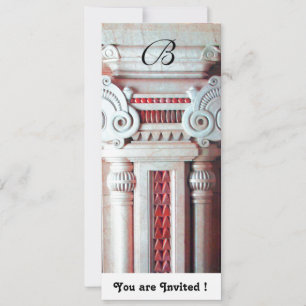 CLASSY ART NOUVEAU COLUMN DECOR Red White Monogram Einladung