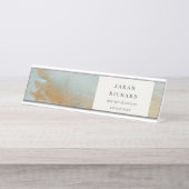Classy Artistic Aqua Blue Gold Öl Paint Business Schreibtischnamensplakette (Vorderseite )