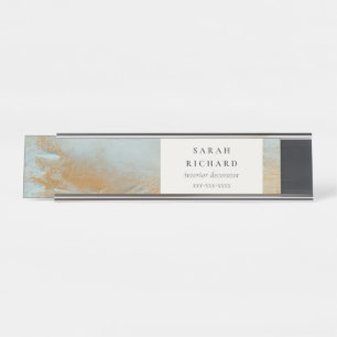 Classy Artistic Aqua Blue Gold Öl Paint Business Schreibtischnamensplakette
