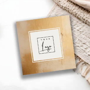 Classy Artistic Beige Gold Oil Paint Texture Logo Quadratische Visitenkarte