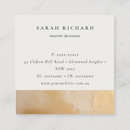 Classy Artistic Beige Gold Oil Paint Texture Logo Quadratische Visitenkarte (Rückseite)
