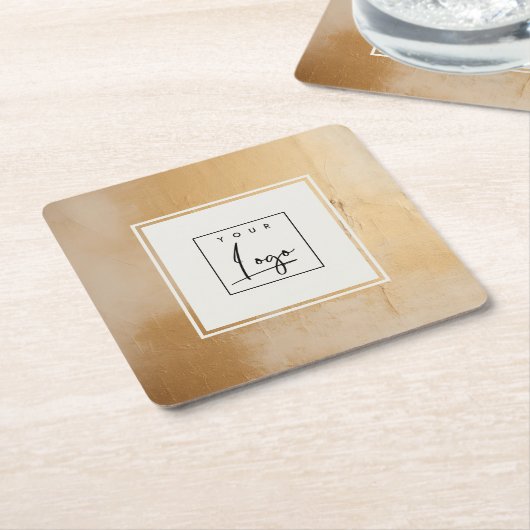 Classy Artistic Beige Gold Oil Paint Texture Logo Rechteckiger Pappuntersetzer (angewinkelt)