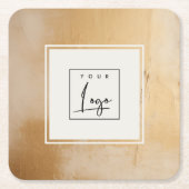 Classy Artistic Beige Gold Oil Paint Texture Logo Rechteckiger Pappuntersetzer (Vorderseite)
