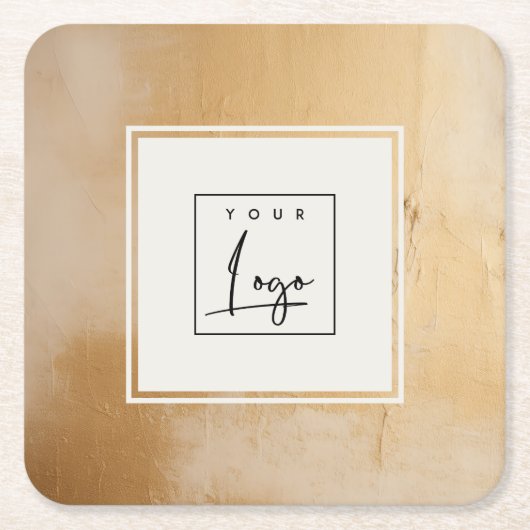 Classy Artistic Beige Gold Oil Paint Texture Logo Rechteckiger Pappuntersetzer (Vorderseite)