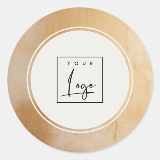 Classy Artistic Beige Gold Paint Logo Business Runder Aufkleber (Vorderseite)