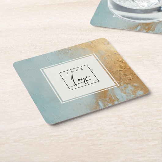 Classy Artistic Blue Gold Oil Paint Texture Logo Rechteckiger Pappuntersetzer (angewinkelt)