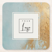 Classy Artistic Blue Gold Oil Paint Texture Logo Rechteckiger Pappuntersetzer (Vorderseite)