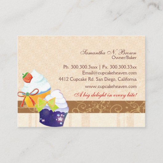 Classy Bäckerei Cupcake Beige Visitenkarte (Rückseite)