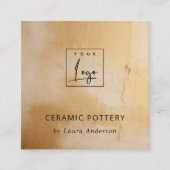 Classy Beige Gold Paint Texture Logo QR Code Quadratische Visitenkarte (Vorderseite)