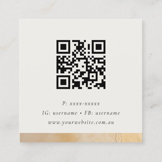 Classy Beige Gold Paint Texture Logo QR Code Quadratische Visitenkarte (Rückseite)