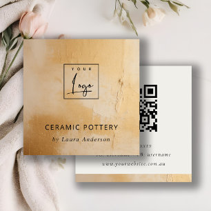 Classy Beige Gold Paint Texture Logo QR Code Quadratische Visitenkarte
