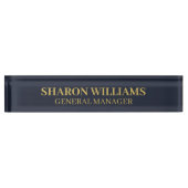 Classy Beruflich Navy Blue & Gold Office Titel Namensplakette (Vorderseite)