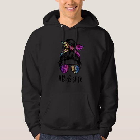 Classy Big Sis life Messy Bun Rainbow Leopard Moth Hoodie (Vorderseite)