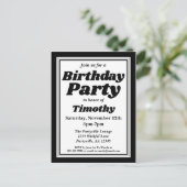 Classy Black Adult Birthday Party Einladungspostkarte (Stehend Vorderseite)