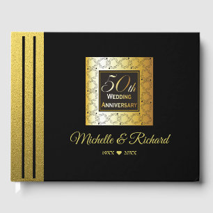 Classy Black and Gold 50. Hochzeitstag Gästebuch