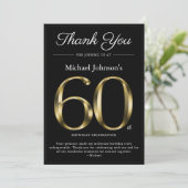 Classy Black and Gold 60. Geburtstag Danke Karte (Stehend Vorderseite)
