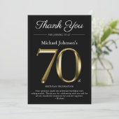 Classy Black and Gold 70. Geburtstag Danke Karte (Stehend Vorderseite)