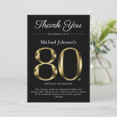 Classy Black and Gold 80. Geburtstag Danke Karte (Stehend Vorderseite)