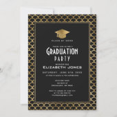 Classy Black and Gold Art Deco Graduation Party Einladung (Vorderseite)