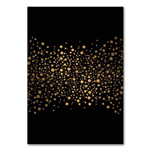 Classy Black and Gold Confetti Dots | PLATZKARTEN Tischnummer (Rückseite)