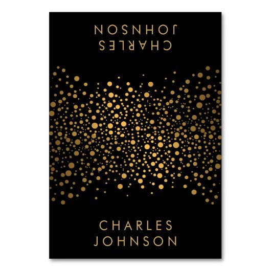 Classy Black and Gold Confetti Dots | PLATZKARTEN Tischnummer (Vorderseite)