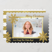 Classy Black and Gold Custom Foto Weihnachten Einladung (Vorne/Hinten)