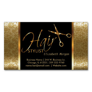 Classy Black and Gold Damask Haar Stylist Magnetische Visitenkarte