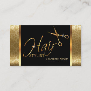 Classy Black and Gold Damask Haar Stylist Visitenkarte