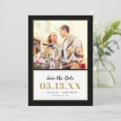 Classy Black and Gold Foto Save the Date (Stehend Vorderseite)