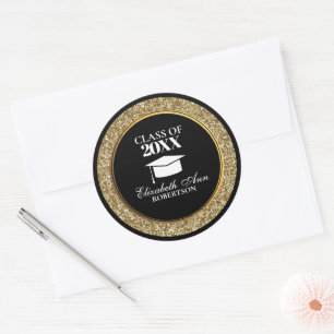 Classy Black and Gold Glittery Abschluss Runder Aufkleber