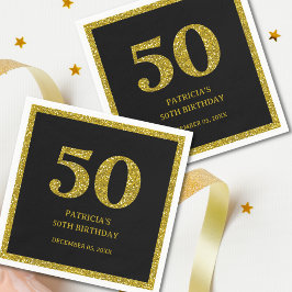 Classy Black and Gold Glitzer 50. Geburtstagsparty Serviette