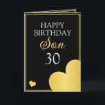 Classy Black and Gold Heart Son 30. Geburtstag Karte<br><div class="desc">Classy Black and Gold Heart Son 30. Geburtstag, ein einzigartiges Design für jeden, der etwas Besonderes für seinen Sohn zu seinem Geburtstag sucht. Das Design hat eine schöne goldene Grenze mit den Herzen, und anpassbarer Text, den Sie personalisieren können, so zögern Sie nicht, es anzupassen, um Ihre eigene Geburtstagseinladung zu...</div>