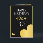 Classy Black and Gold Heart Son 30. Geburtstag Karte<br><div class="desc">Classy Black and Gold Heart Son 30. Geburtstag, ein einzigartiges Design für jeden, der etwas Besonderes für seinen Sohn zu seinem Geburtstag sucht. Das Design hat eine schöne goldene Grenze mit den Herzen, und anpassbarer Text, den Sie personalisieren können, so zögern Sie nicht, es anzupassen, um Ihre eigene Geburtstagseinladung zu...</div>