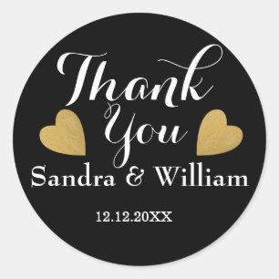 Classy Black and Gold Hearts Hochzeit Vielen Dank Runder Aufkleber