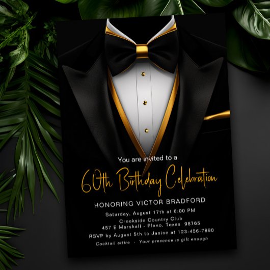 Classy Black and Gold Tuxedo Event Einladung