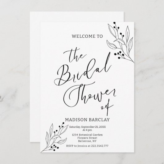 Classy Black And White Bridal Shower Einladung (Vorne/Hinten)