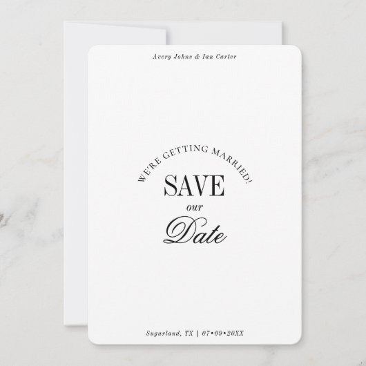 Classy Black and White Elegant Save the Date Card (Vorderseite)