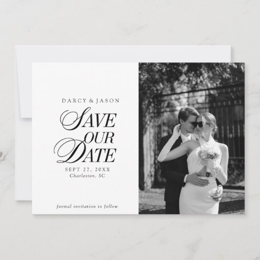 Classy Black and White Elegant Save the Date Card (Vorderseite)