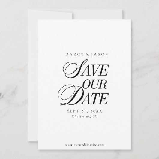 Classy Black and White Elegant Save the Date Card (Vorderseite)