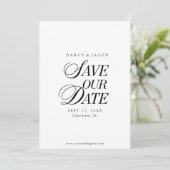 Classy Black and White Elegant Save the Date Card (Stehend Vorderseite)