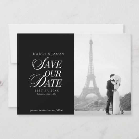 Classy Black and White Elegant Save the Date Card (Vorderseite)