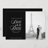 Classy Black and White Elegant Save the Date Card (Vorne/Hinten)