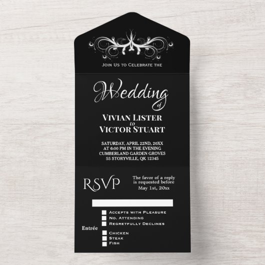 Classy Black and White Tri Fold UAwg Wedding All In One Einladung (Innen Boden)
