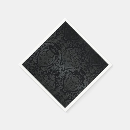 CLASSY BLACK BAROQUE WAPPEN PATTERN NAPKIN DESIGN SERVIETTE (Ecke)
