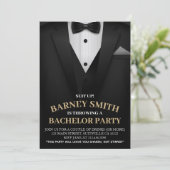 Classy Black Bow Krawatte Anzug Bachelor Party Ein Einladung (Stehend Vorderseite)