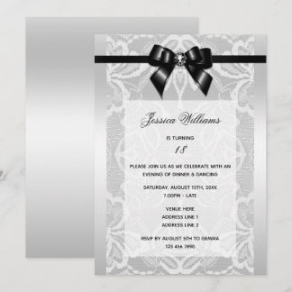 Classy Black Bow & Lace zum Geburtstag Einladung